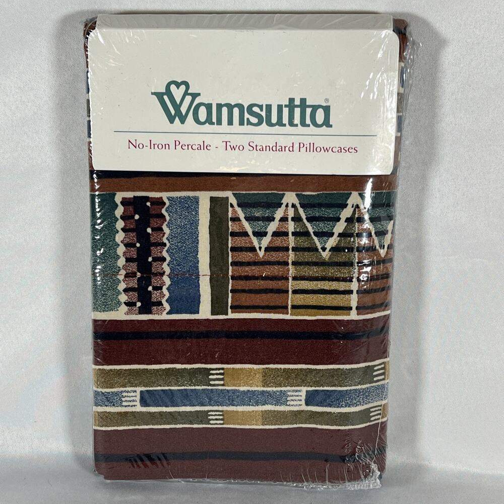 Vintage Wamsutta Standard Pillowcases Geometric Aztec Southwestern Colorful 90s